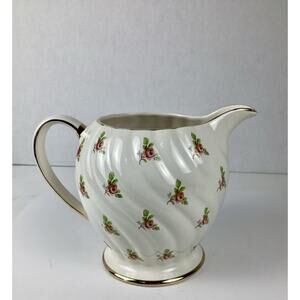 Sadler England Pitcher #1593 Pink Floral Textured Gold Trim Vintage